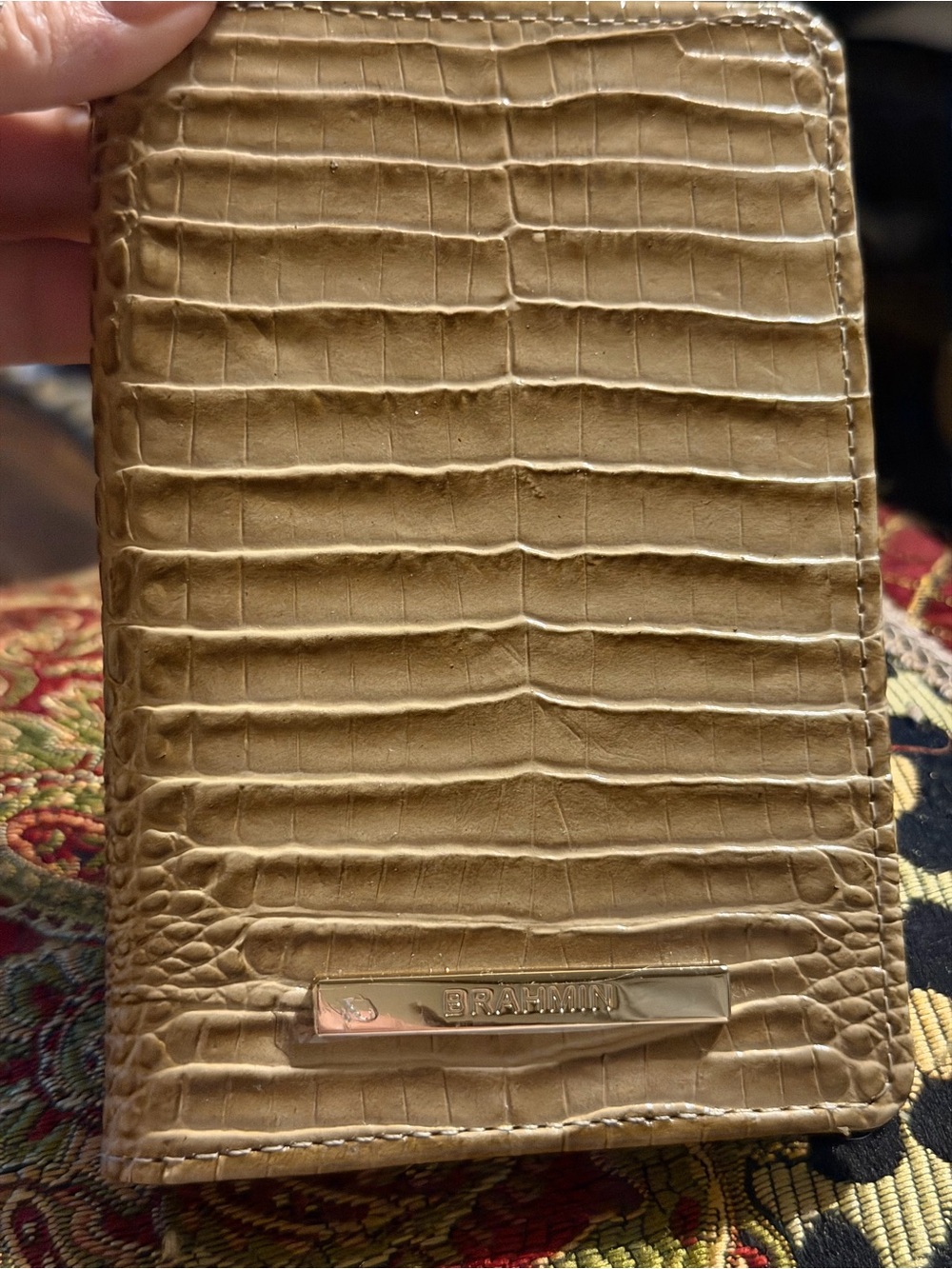 Brahmin Croc-Embossed Leather Passport Holder in Tan